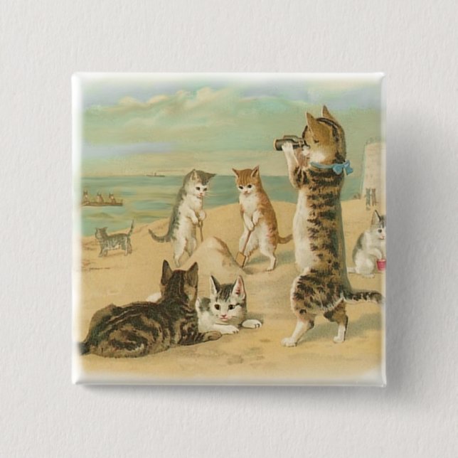 Bóton Quadrado 5.08cm Gatinhos da praia (Frente)