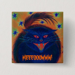 Bóton Quadrado 5.08cm Gato assustador "MEEEOOOWWW azuis!" botão