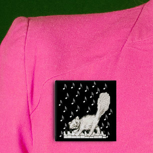 Bóton Quadrado 5.08cm Gato Branco em Chaves Piano