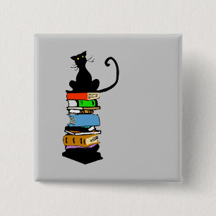 Bóton Quadrado 5.08cm Gato da biblioteca