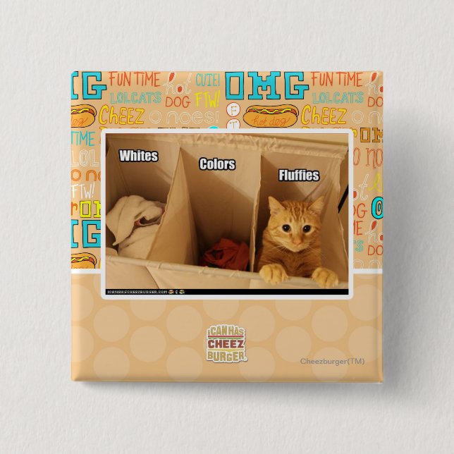 Bóton Quadrado 5.08cm Gato da lavanderia (Frente)