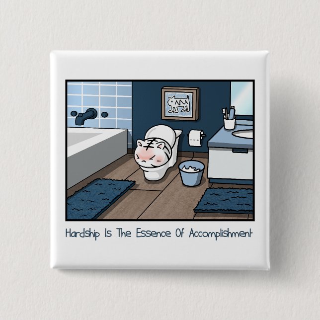 Bóton Quadrado 5.08cm Gato de Cartoon Engraçado Crachá de Dura Branca (Frente)