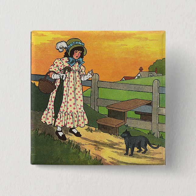 Bóton Quadrado 5.08cm Gato de merda onde você esteve? Madre Goose Rhyme (Frente)