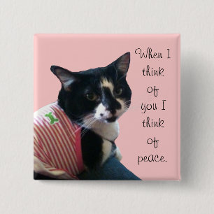 Bóton Quadrado 5.08cm Gato de Tuxedo Fofo Pense na Paz Alfinetes Persona