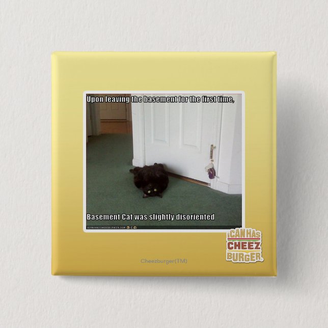 Bóton Quadrado 5.08cm Gato do porão, desorientado leve (Frente)