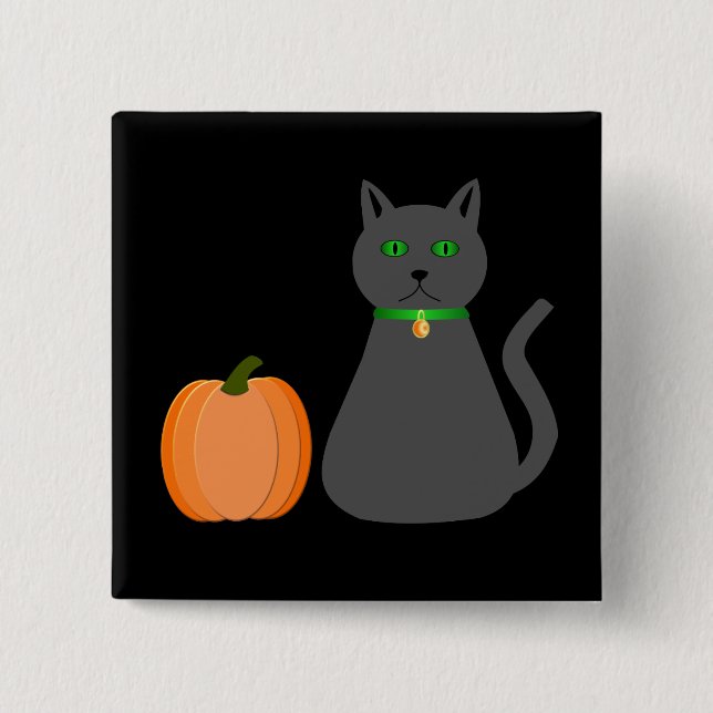 Bóton Quadrado 5.08cm Gato e Abóbora do Halloween (Frente)