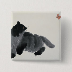 Bóton Quadrado 5.08cm Gato e borboleta