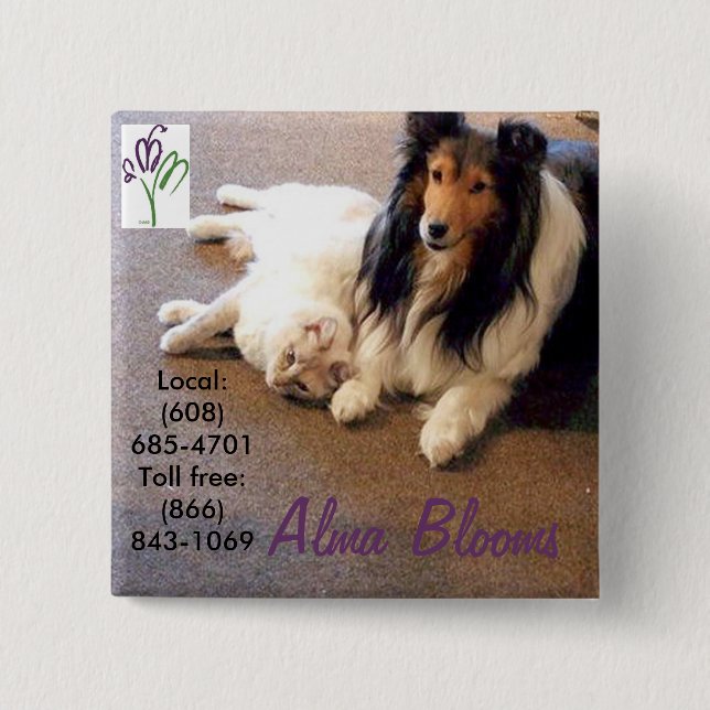 Bóton Quadrado 5.08cm Gato e Cão (Frente)