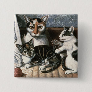 Bóton Quadrado 5.08cm Gato e gatinhos, c.1872-1883