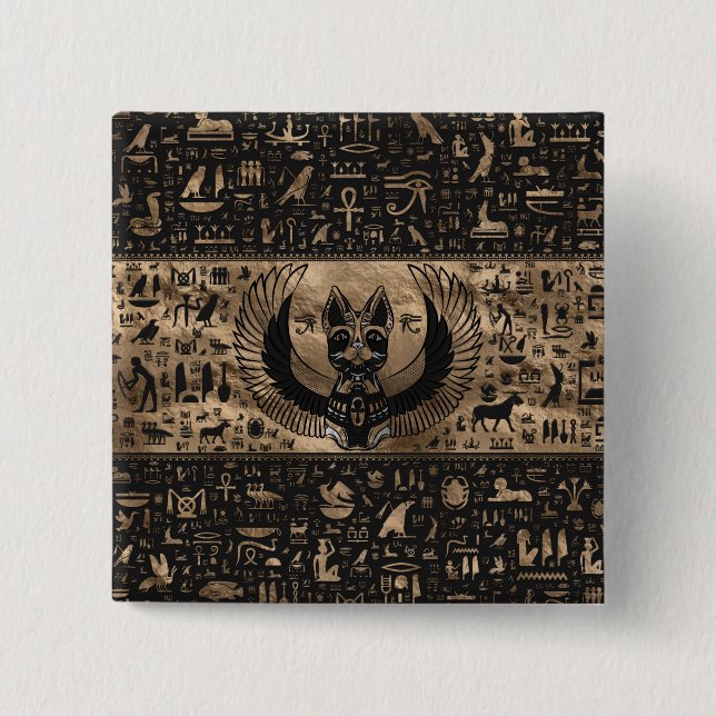 Bóton Quadrado 5.08cm Gato Egípcio Deusa Bastet (Frente)