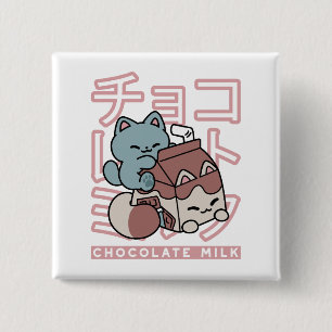Bóton Quadrado 5.08cm Gato Kawaii com Leite de Chocolate – Arte Pop Japo