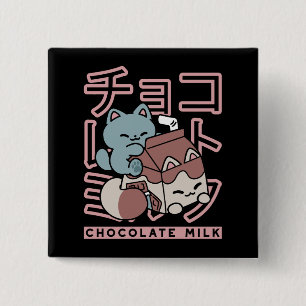 Bóton Quadrado 5.08cm Gato Kawaii com Leite de Chocolate – Arte Pop Japo
