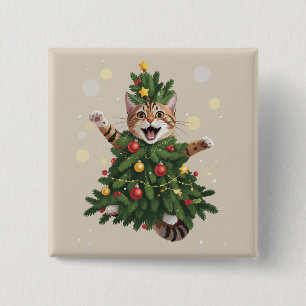 Bóton Quadrado 5.08cm Gato Laranja Açafrão Árvore de Natal Natal Fofo