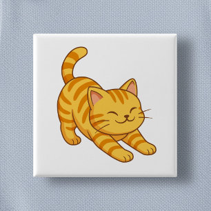 Bóton Quadrado 5.08cm Gato Laranja Tabby Esticando