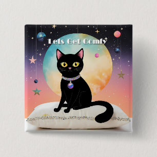 Bóton Quadrado 5.08cm Gato Preto - Vamos nos Sentir Confortáveis