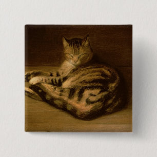 Bóton Quadrado 5.08cm Gato Recumbent, 1898