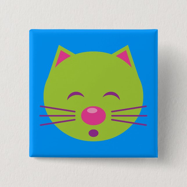 Bóton Quadrado 5.08cm Gato Verde Sonolento (Frente)