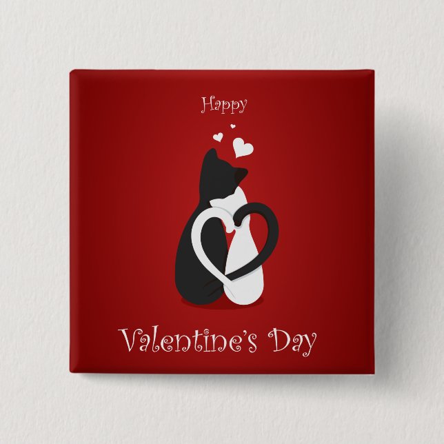 Bóton Quadrado 5.08cm Gatos Dias de os namorados bonitos amam (Frente)