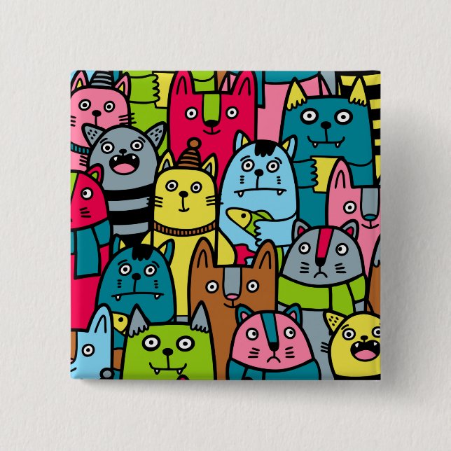 Bóton Quadrado 5.08cm Gatos e gatinhos (Frente)