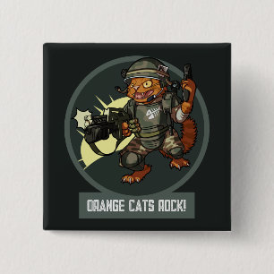 Bóton Quadrado 5.08cm Gatos Laranja Engraçados de Ficção Científica e Ma