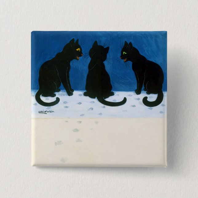 Bóton Quadrado 5.08cm Gatos Negros na Neve, Louis Wain (Frente)