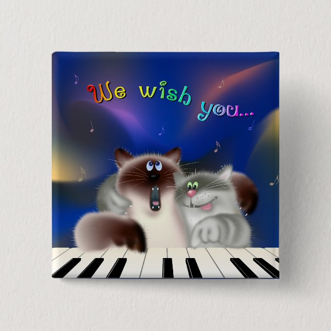 Bóton Quadrado 5.08cm Gatos no Piano (Frente)