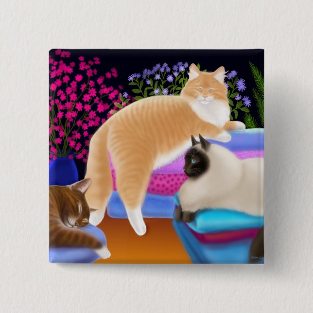 Bóton Quadrado 5.08cm Gatos no Pin recentemente dobrado da lavanderia (Frente)