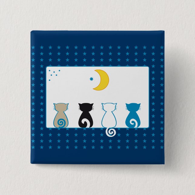 Bóton Quadrado 5.08cm Gatos que olham o botão da lua (Frente)
