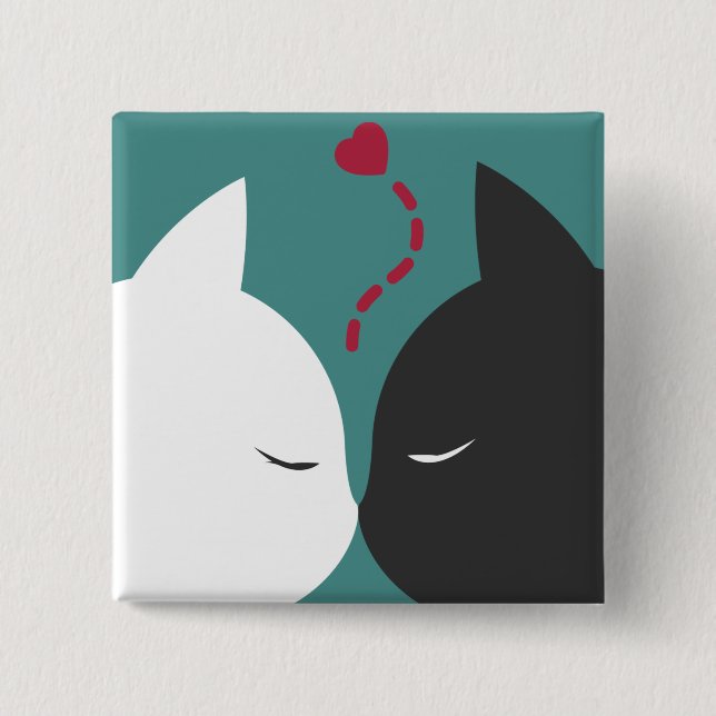 Bóton Quadrado 5.08cm Gatos românticos simples no botão do Pin do amor (Frente)