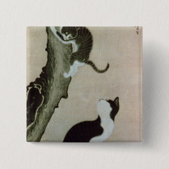 Bóton Quadrado 5.08cm Gatos, século XVII (tinta na seda) (Frente)