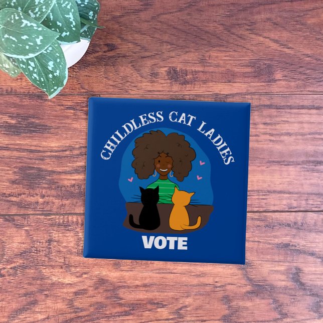 Bóton Quadrado 5.08cm Gatos Sem Fios Botão De Voto Das Mulheres (Childless Cat Ladies Vote Blue Square Pinback Button .)