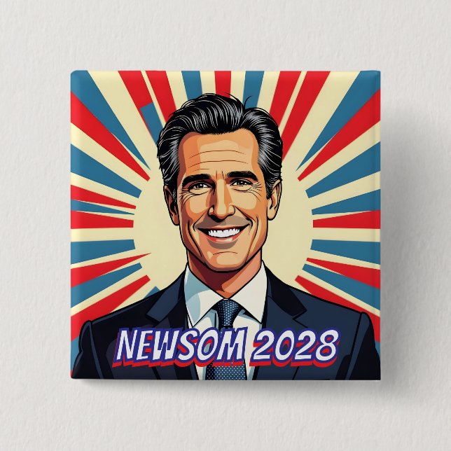 Bóton Quadrado 5.08cm Gavin Newsom | Governador Favorito da Califórnia (Frente)