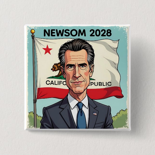 Bóton Quadrado 5.08cm Gavin Newsom para Presidente 2028 (Frente)