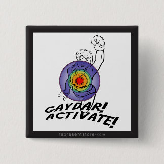Bóton Quadrado 5.08cm Gaydar! Ative! Lésbica do arco-íris