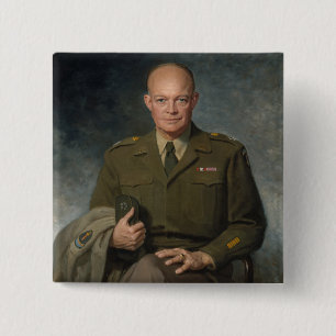 Bóton Quadrado 5.08cm General Dwight Eisenhower 5 Star - Retrato Pintado