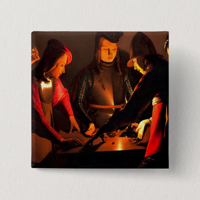 Bóton Quadrado 5.08cm Georges de la Tour - Os Jogadores dos Dícios (Frente)