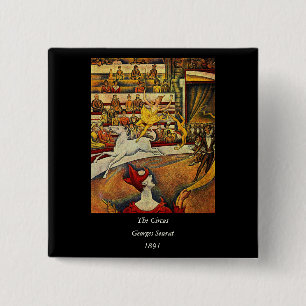 Bóton Quadrado 5.08cm Georges Seurat's The Circus (1891) - Palhaço e Cav