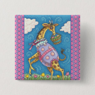 Bóton Quadrado 5.08cm GIRAFFE, OVOS LESTE E TULIPS BOTÃO DE FÉRIAS Squ