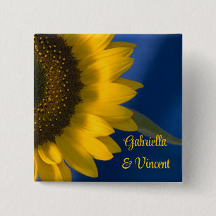 Bóton Quadrado 5.08cm Girassol amarelo no casamento azul
