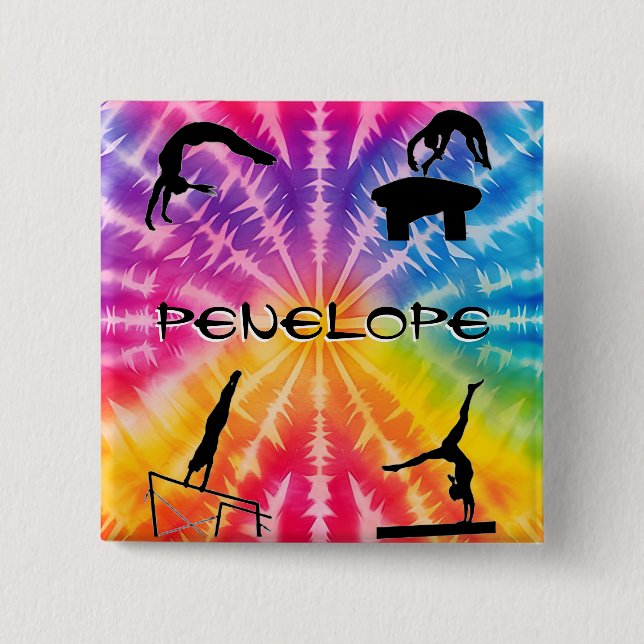 Bóton Quadrado 5.08cm Girls Gymnastics Rainbow Tie-Dye (Frente)