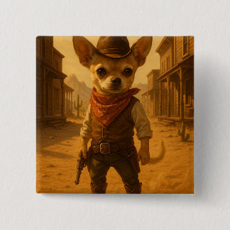 Bóton Quadrado 5.08cm Gizmo the Cowboy – Chihuahua Western Duel