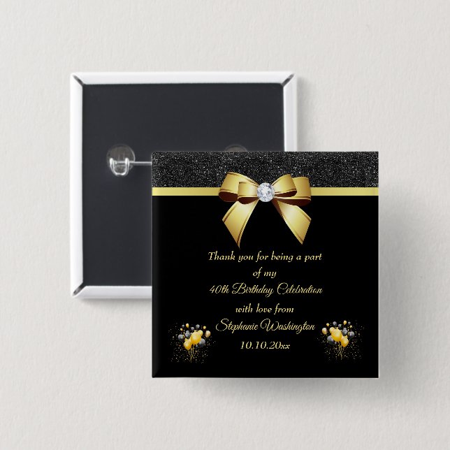 Bóton Quadrado 5.08cm Glamorous Elegance Birthday Obrigado Por (Frente & Verso)