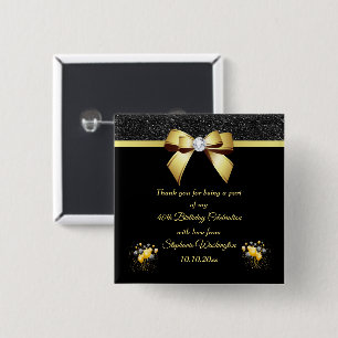 Bóton Quadrado 5.08cm Glamorous Elegance Birthday Obrigado Por