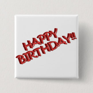 Bóton Quadrado 5.08cm Glassy Red Happy Birthday