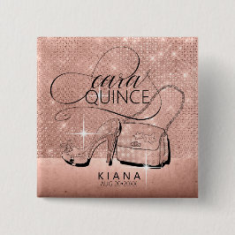 Bóton Quadrado 5.08cm Glitter and Shine Quinceanera Dourado ID701