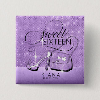 Bóton Quadrado 5.08cm Glitter and Shine Sweet 16 V2 Violet ID675