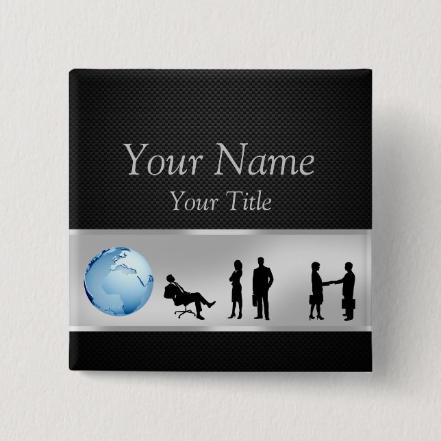 Bóton Quadrado 5.08cm Globo Mundial do Office Business Pessoas - Botão (Frente)