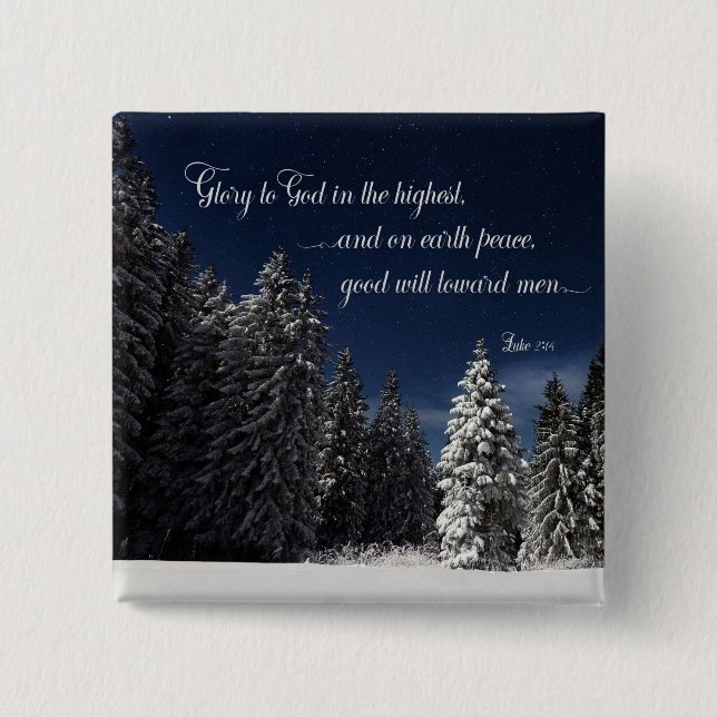 Bóton Quadrado 5.08cm Glória a Deus - Luke 2:14 (Frente)