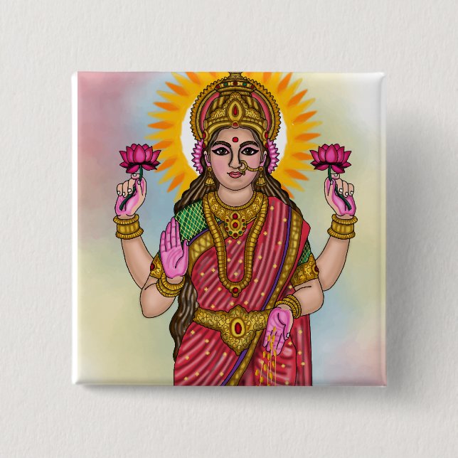 Bóton Quadrado 5.08cm Goddess Lakshmi Button (Frente)