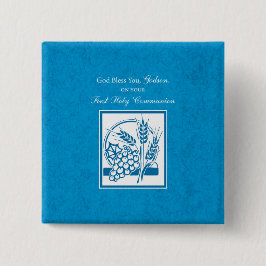 Bóton Quadrado 5.08cm Godson First Communion, Trigo, Uva Azul